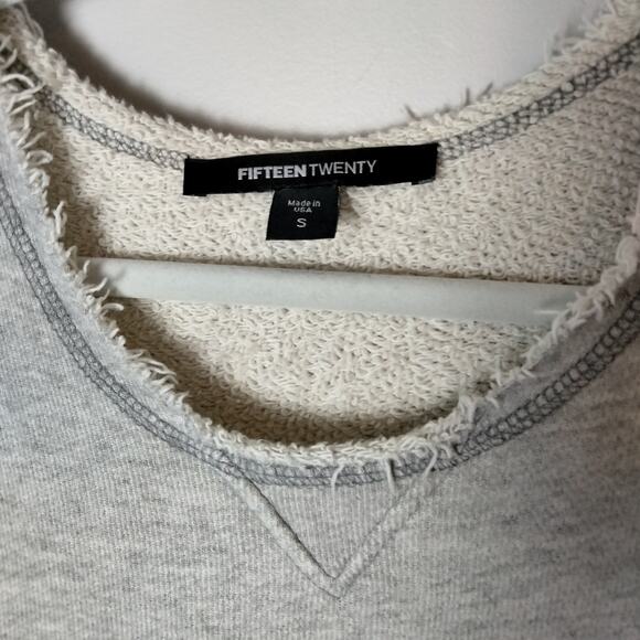 Fifteen Twenty Women's Sz S Grey Reverse Peace Sweatshirt Raw Hem Distressed - Picture 2 of 6
